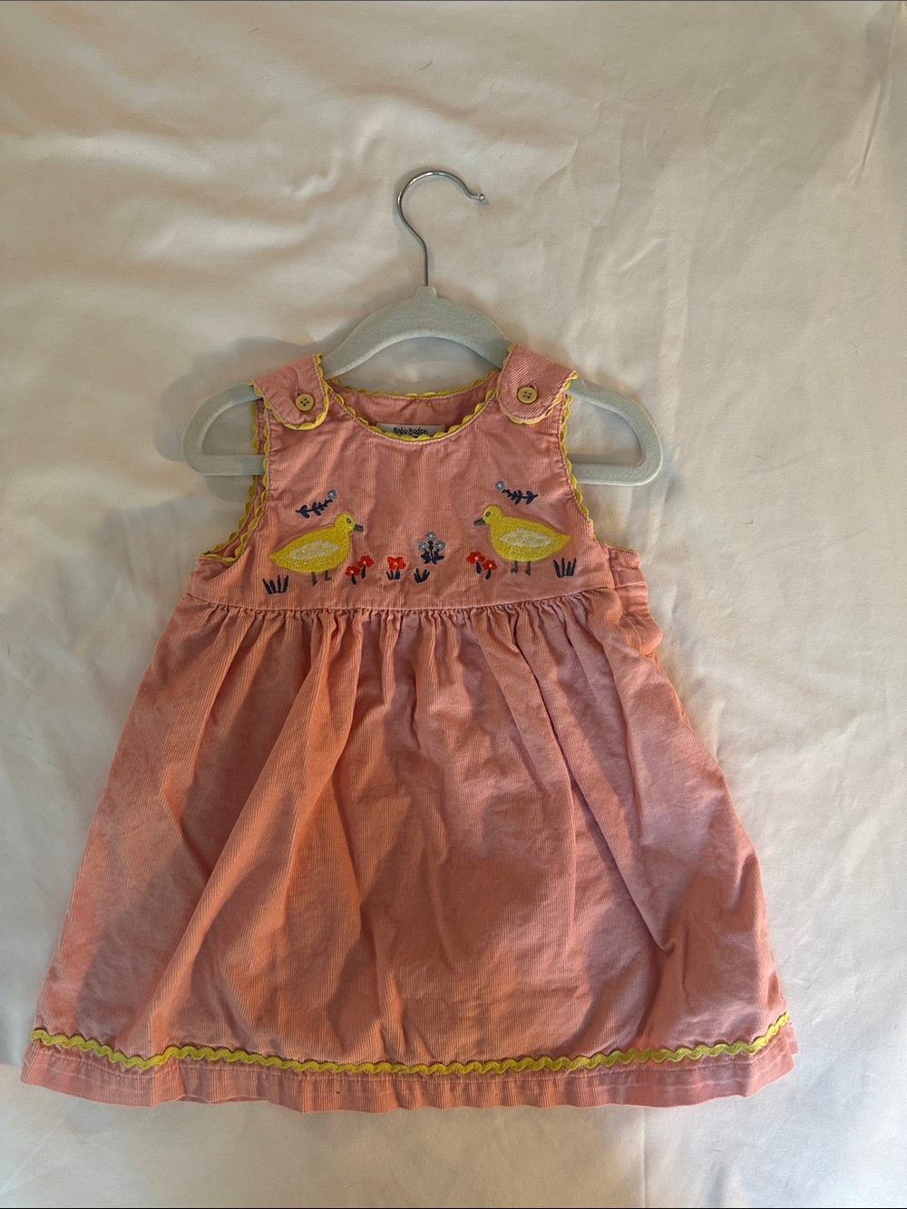 Baby Boden Pink Dress with Yellow Chick Embroidery